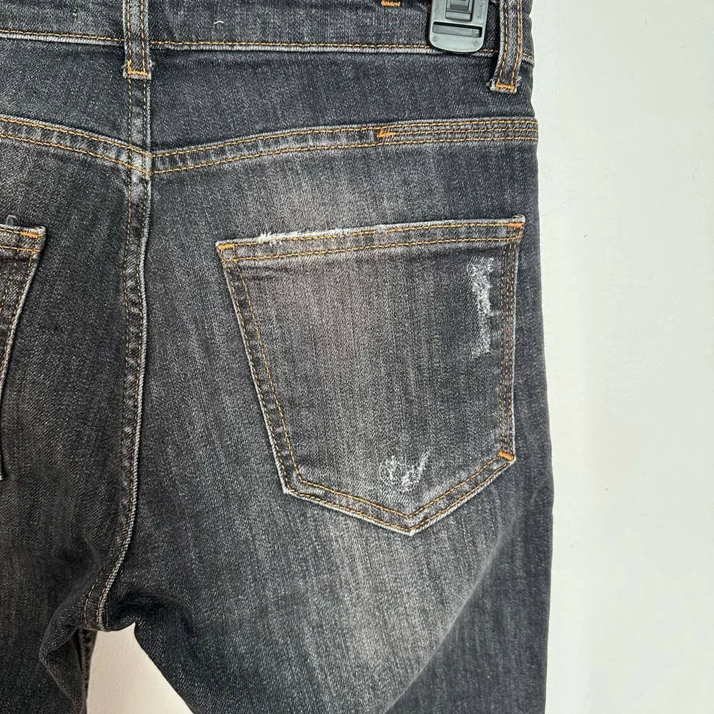 ZARA Distressed Skinny Jeans Size 30 Dark Gray Button Fly High Rise EUC